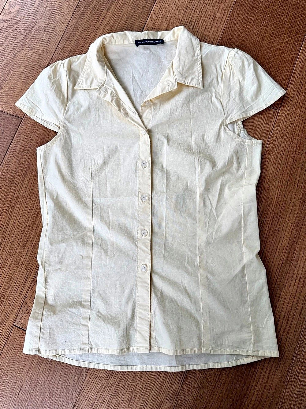Brandy Melville Rue Top Short Sleeve Button Down in Pastel Yellow